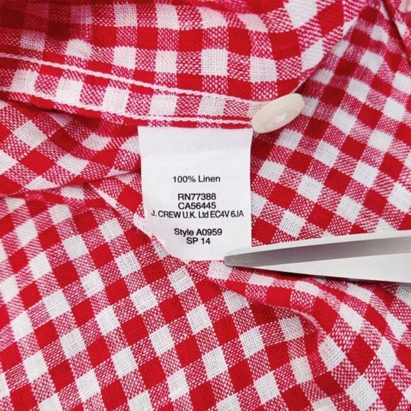 J. Crew Men's 100% Linen Gingham Burton Down Shirt in Red White Size XS - Picture 7 of 7